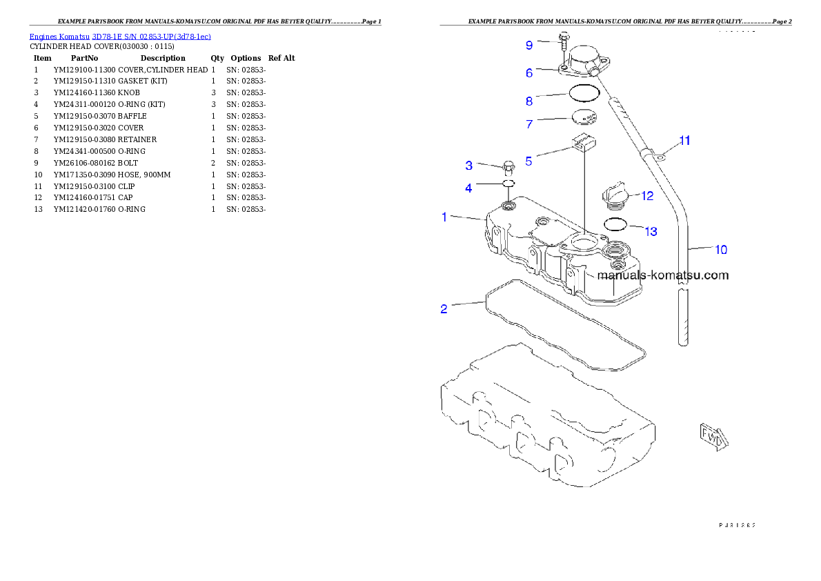 3D78-1E S/N 02853-UP Partsbook