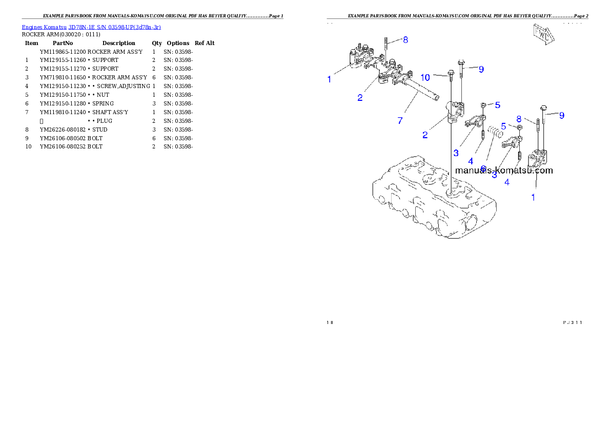 3D78N-1E S/N 03598-UP Partsbook