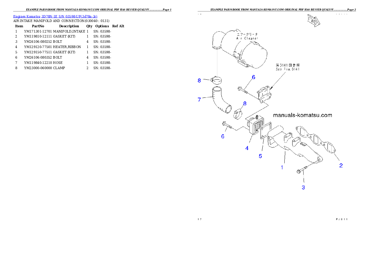 Protected: 3D78N-1E S/N 03598-UP Partsbook