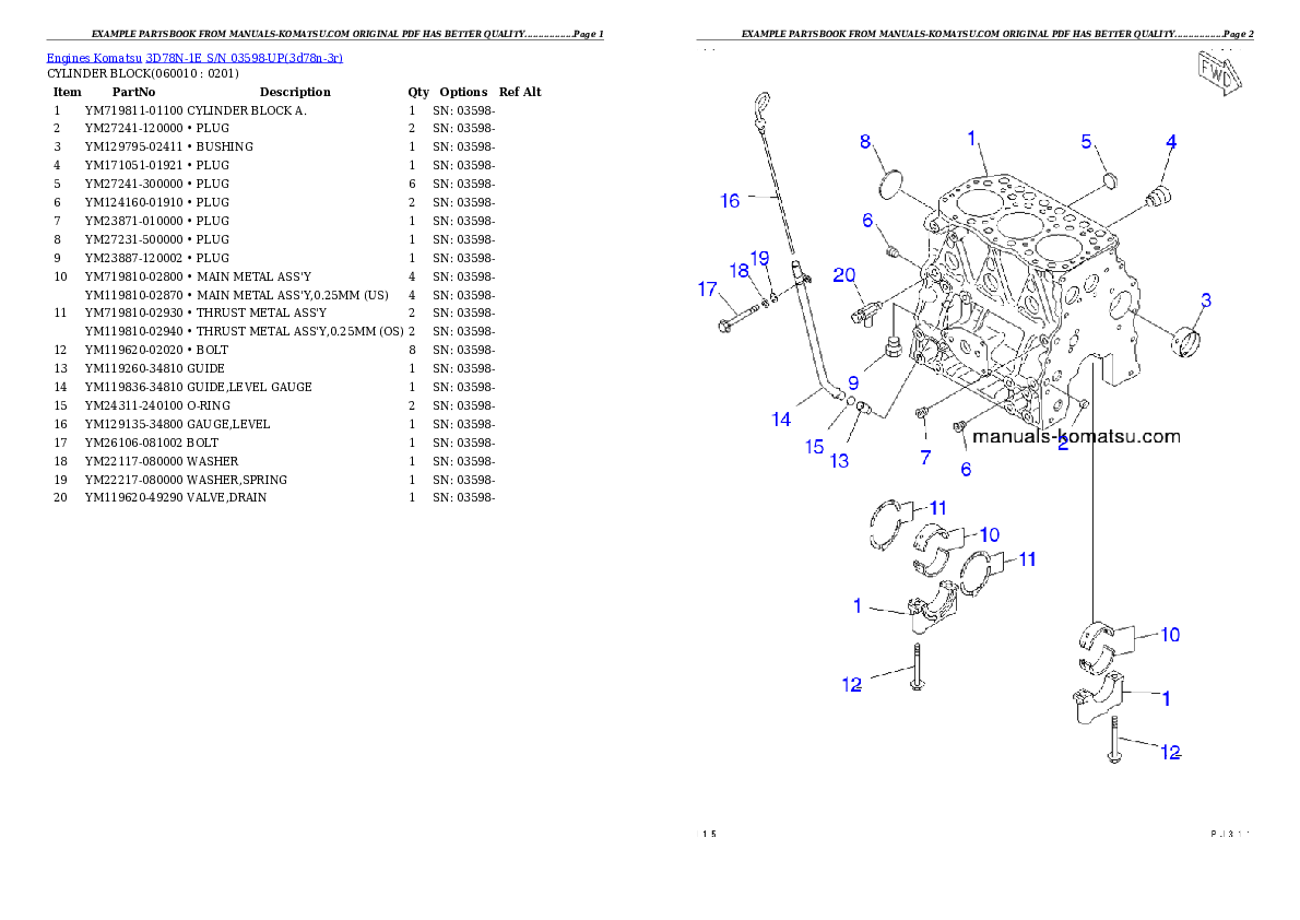 Protected: 3D78N-1E S/N 03598-UP Partsbook