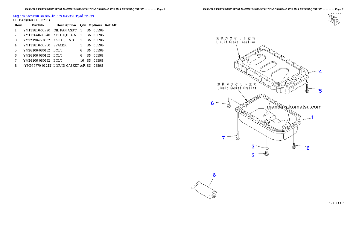 Protected: 3D78N-1E S/N 03598-UP Partsbook