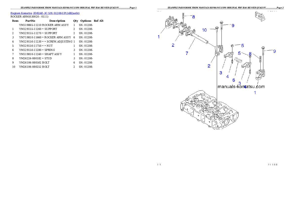 3D82AE-3C S/N 01208-UP Partsbook