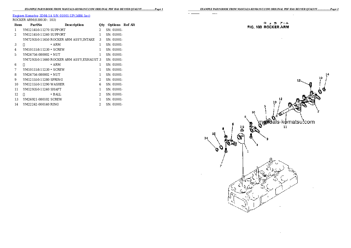 3D84-1A S/N 01001-UP Partsbook