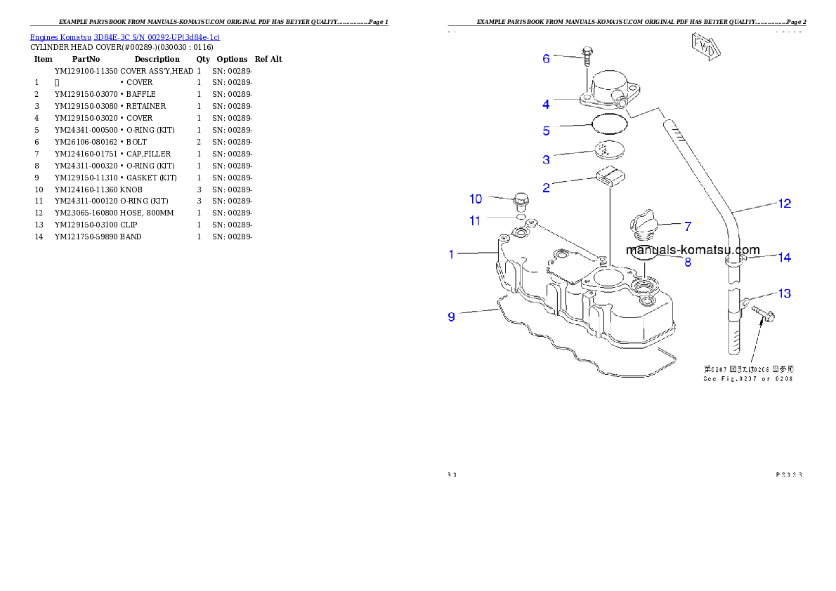 3D84E-3C S/N 00292-UP Partsbook