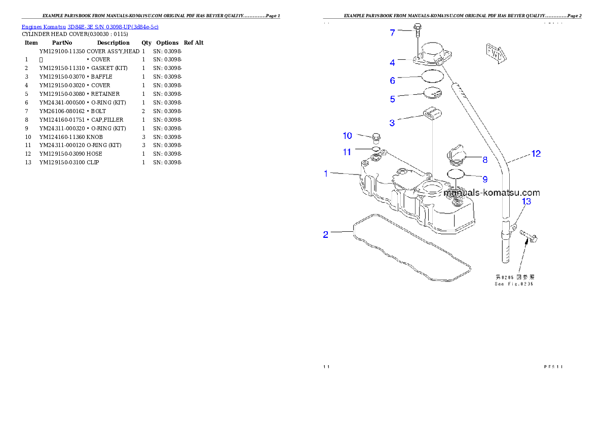 3D84E-3E S/N 03098-UP Partsbook