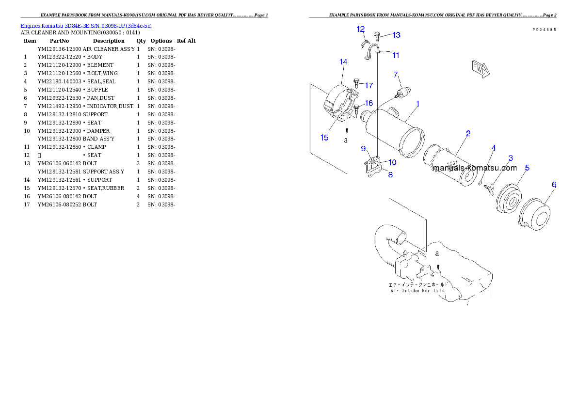 Protected: 3D84E-3E S/N 03098-UP Partsbook