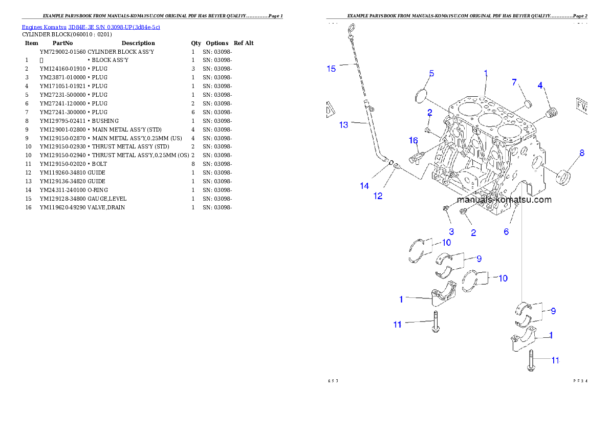 Protected: 3D84E-3E S/N 03098-UP Partsbook