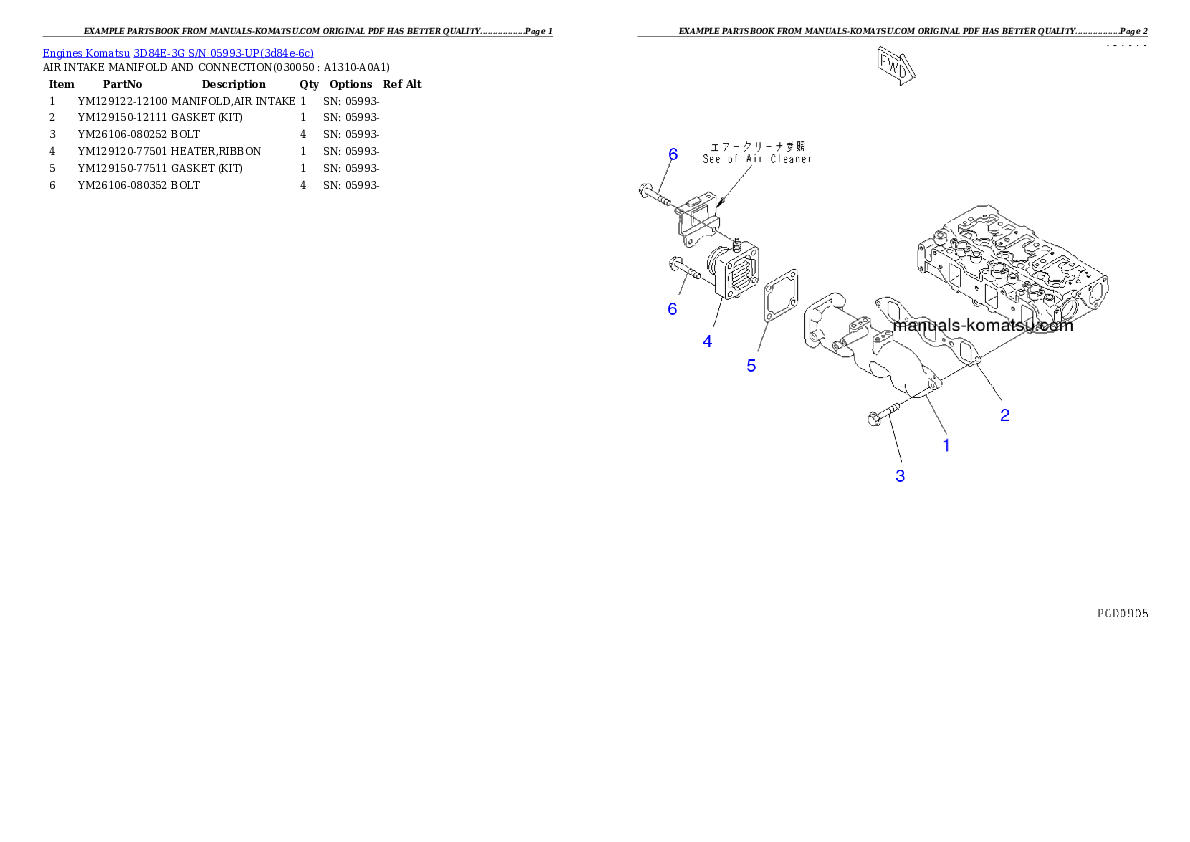 3D84E-3G S/N 05993-UP Partsbook