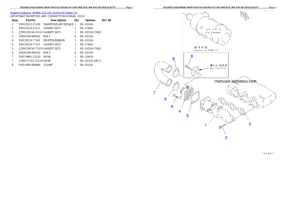Protected: 3D84N-2CA S/N 03250-UP Partsbook