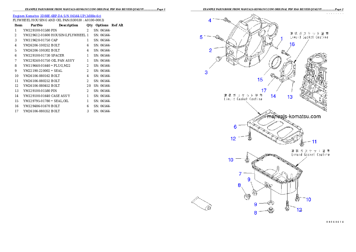 3D88E-6BP-DA S/N 06564-UP Partsbook