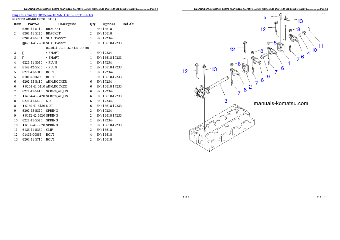 3D95S-W-1E S/N 13618-UP Partsbook