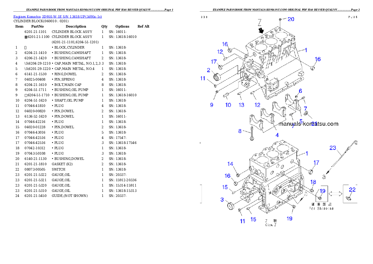 Protected: 3D95S-W-1E S/N 13618-UP Partsbook