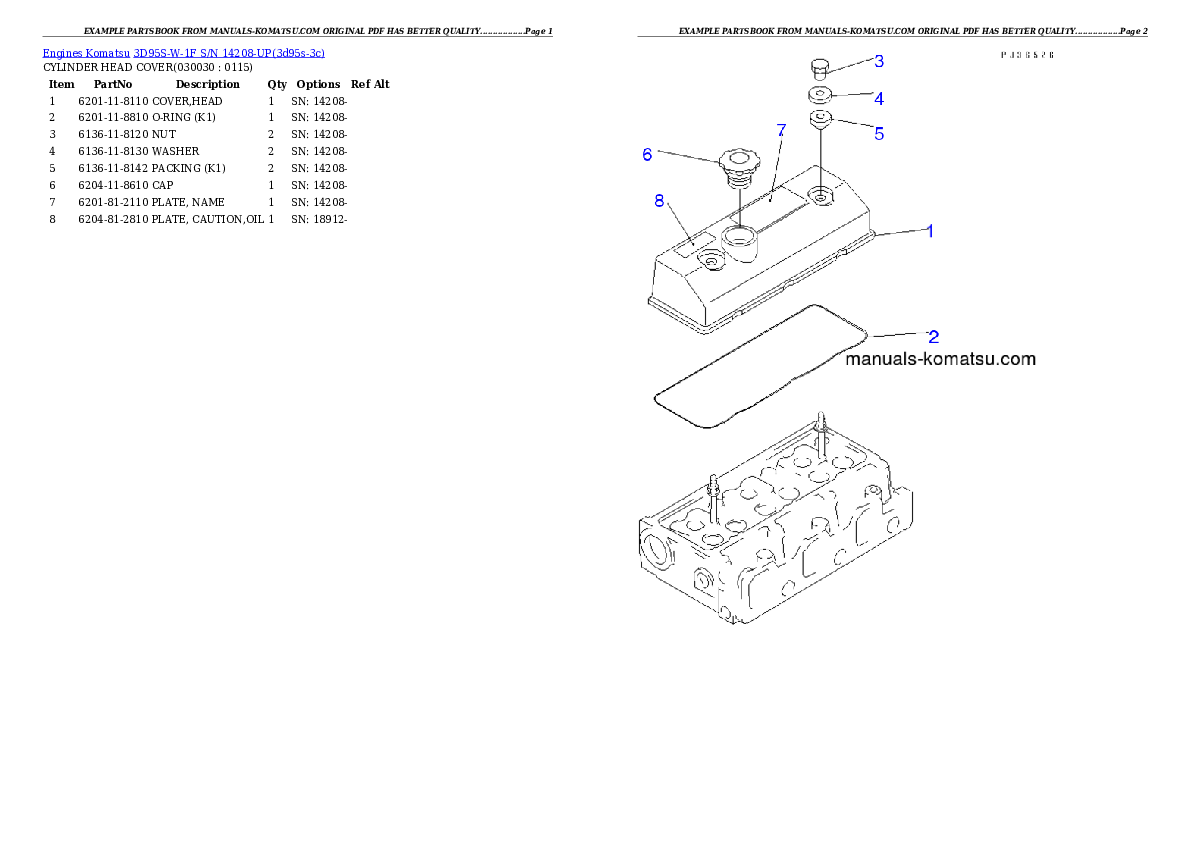 3D95S-W-1F S/N 14208-UP Partsbook
