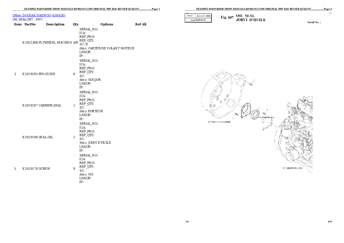 Protected: WA430-6 S/N 65562-UP (FOR KAL (Chassis only)) Partsbook