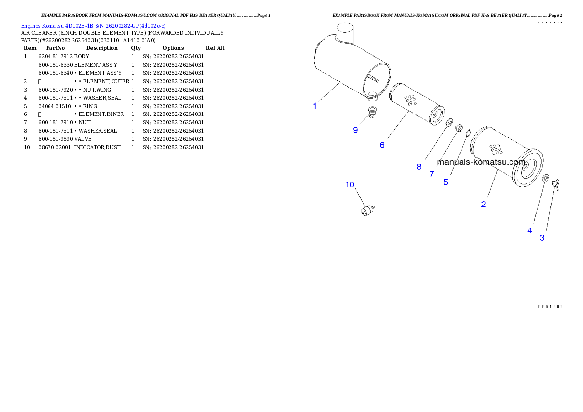 Protected: 4D102E-1B S/N 26200282-UP Partsbook