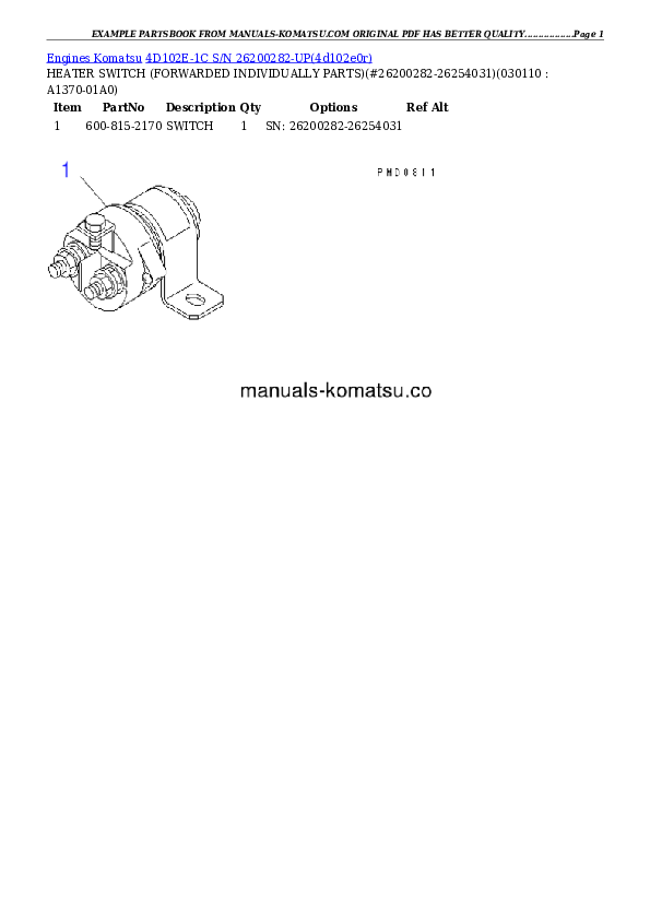 Protected: 4D102E-1C S/N 26200282-UP Partsbook