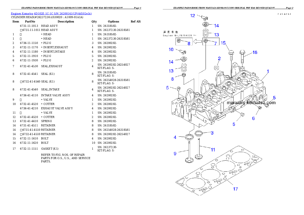 4D102E-1C-1C S/N 26200163-UP Partsbook