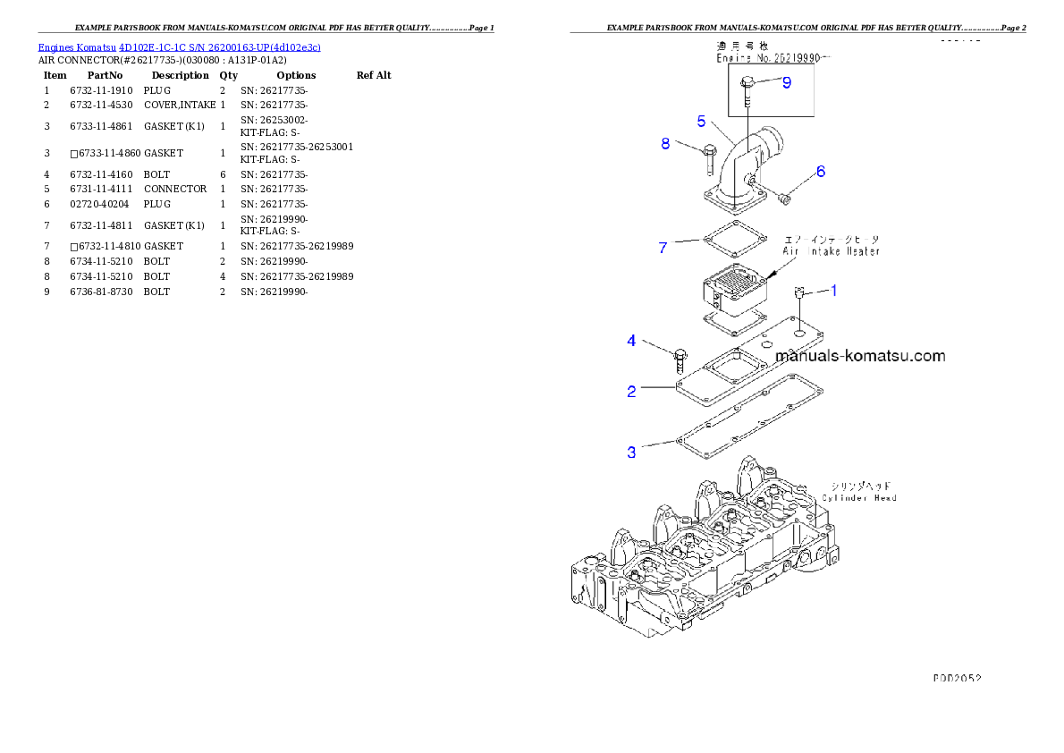 Protected: 4D102E-1C-1C S/N 26200163-UP Partsbook