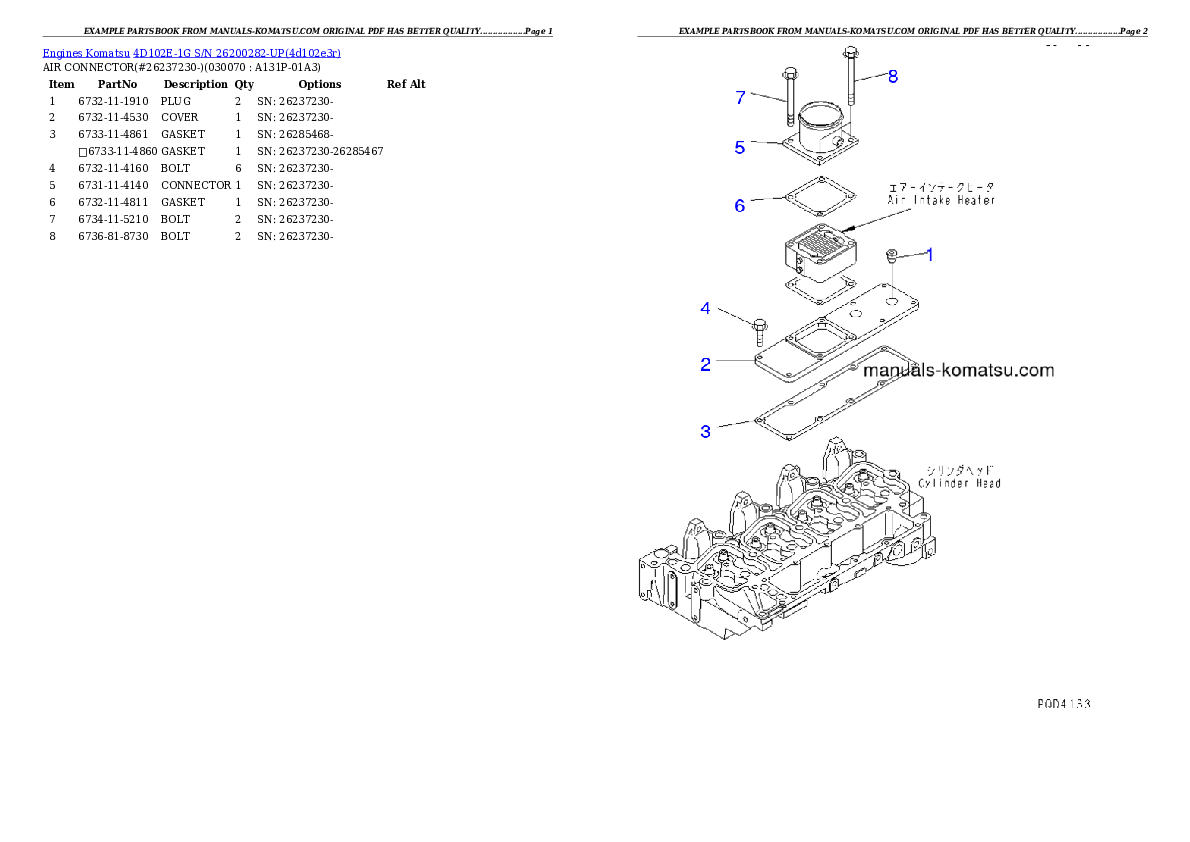 Protected: 4D102E-1G S/N 26200282-UP Partsbook