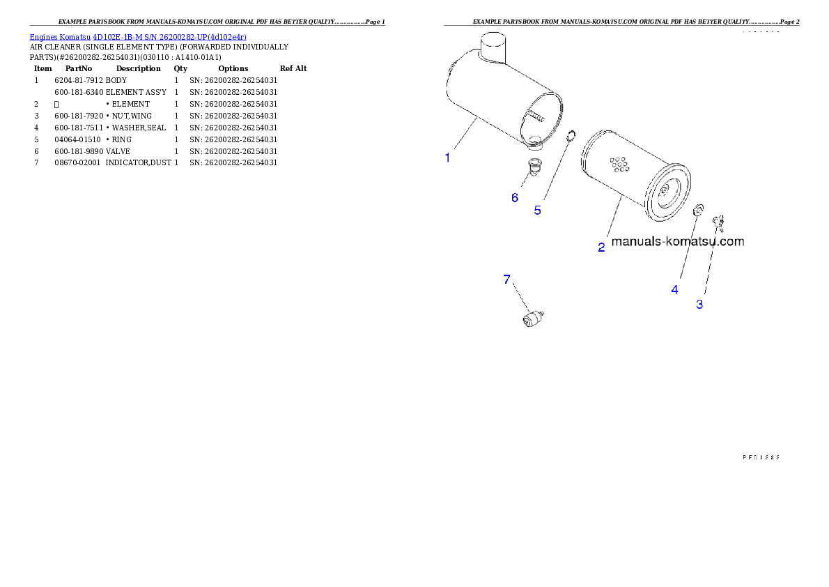 Protected: 4D102E-1B-M S/N 26200282-UP Partsbook
