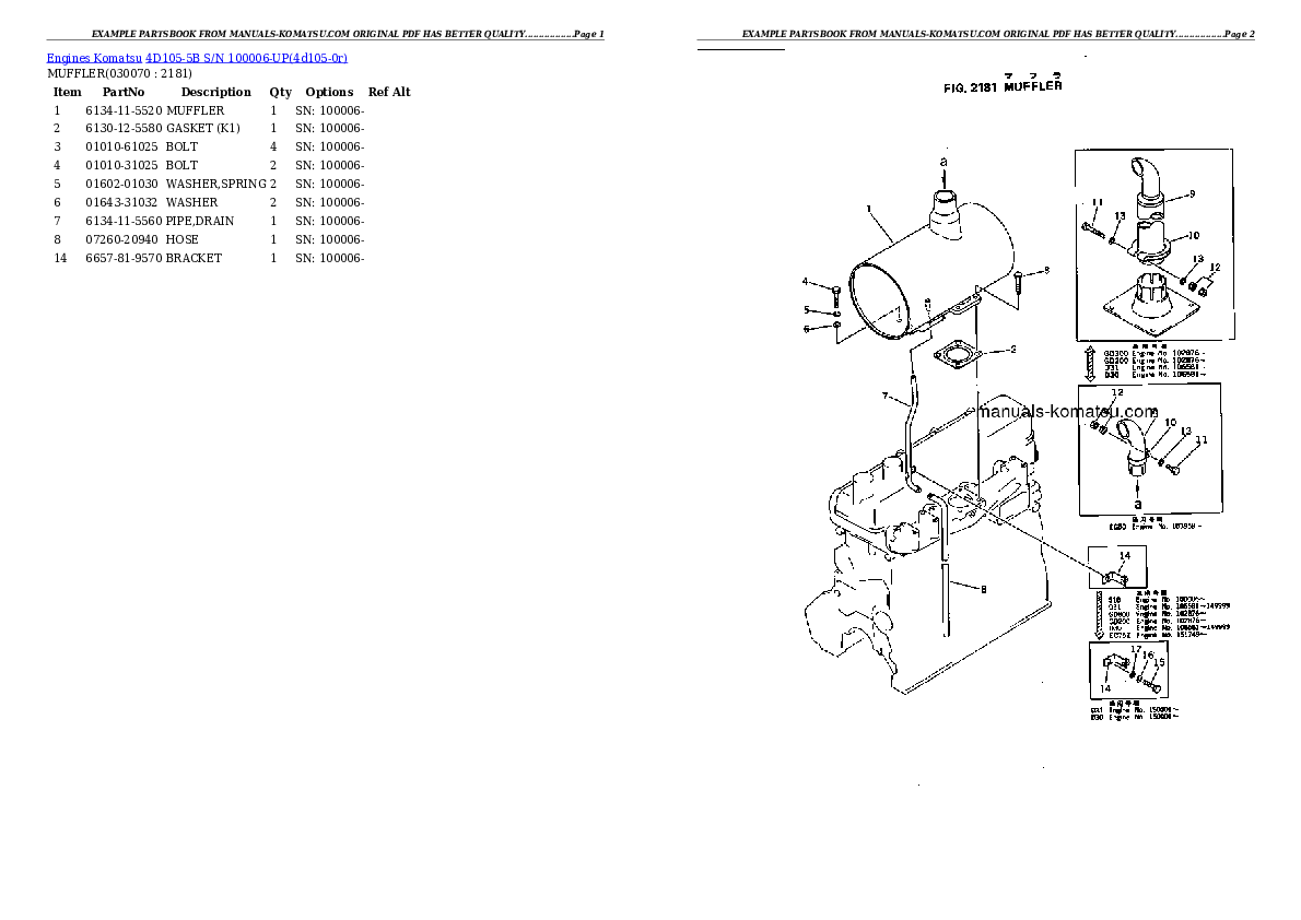 Protected: 4D105-5B S/N 100006-UP Partsbook