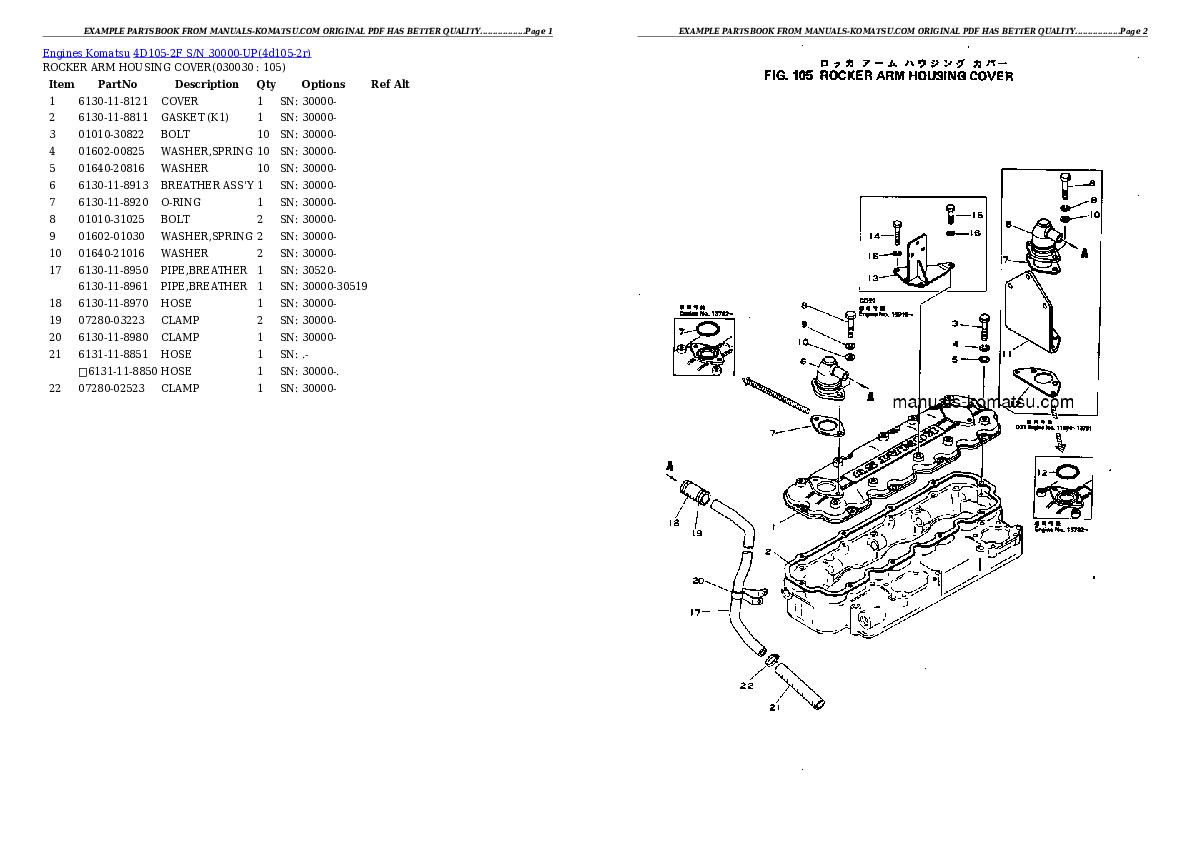 4D105-2F S/N 30000-UP Partsbook
