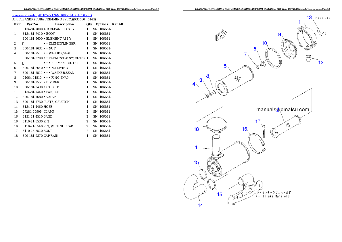Protected: 4D105-5H S/N 106581-UP Partsbook
