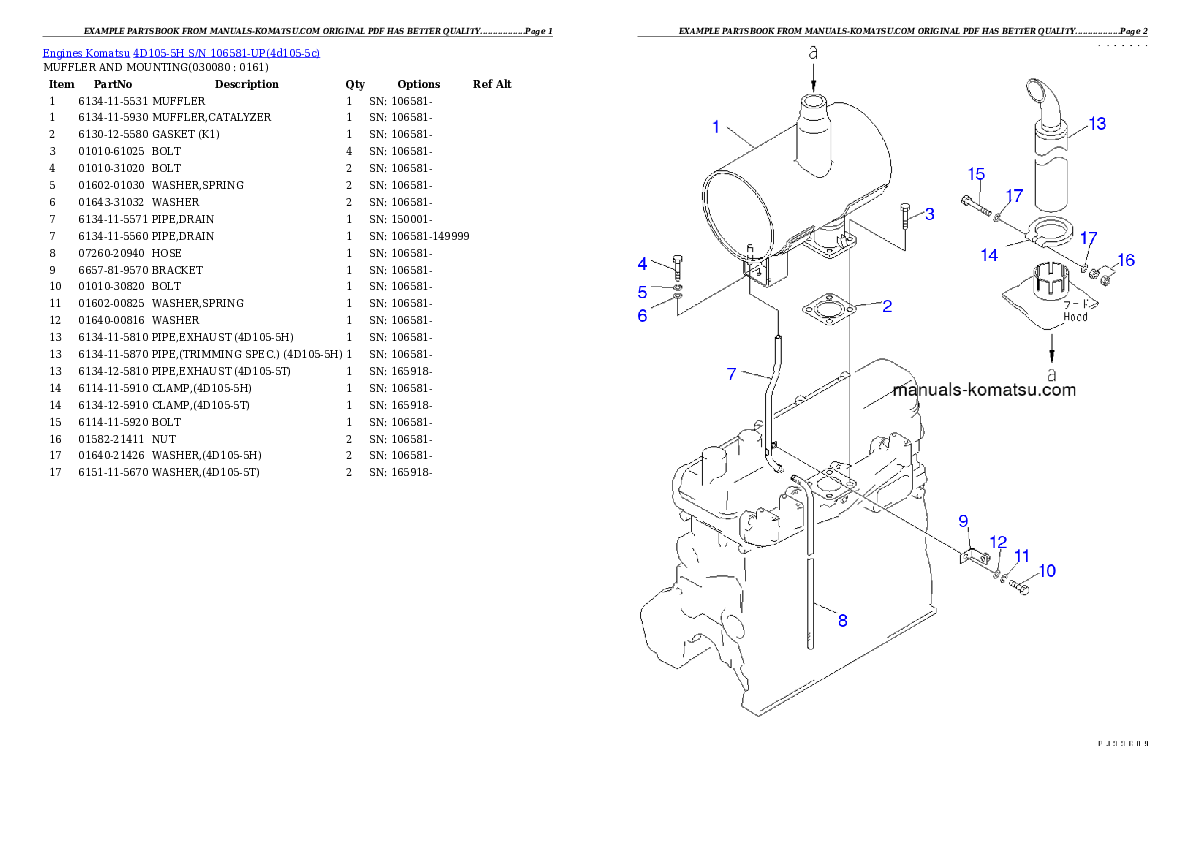 Protected: 4D105-5H S/N 106581-UP Partsbook
