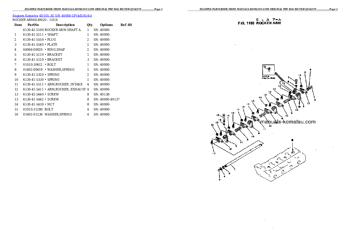 4D105-3G S/N 40000-UP Partsbook