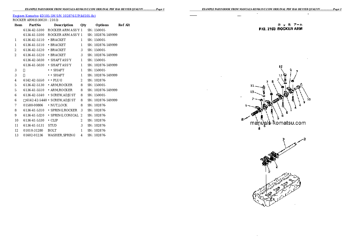 4D105-5M S/N 102876-UP Partsbook