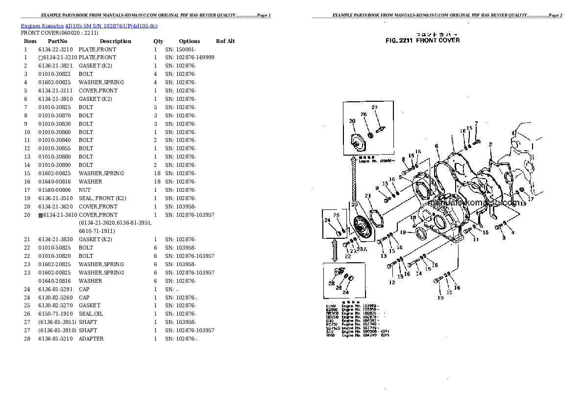 Protected: 4D105-5M S/N 102876-UP Partsbook