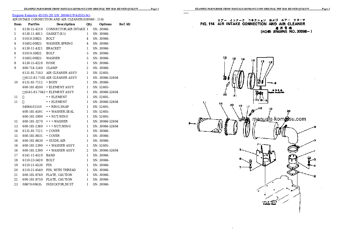 Protected: 4D105-2H S/N 30066-UP Partsbook