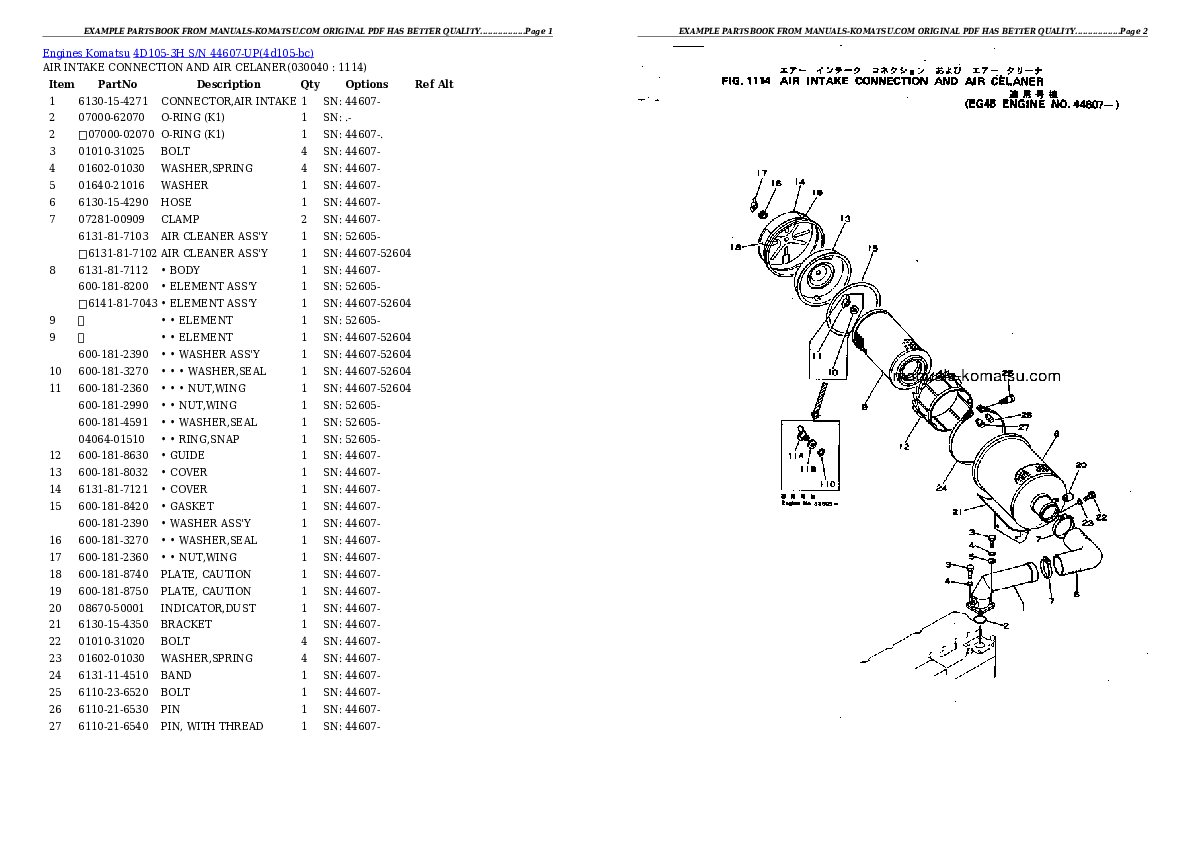 Protected: 4D105-3H S/N 44607-UP Partsbook