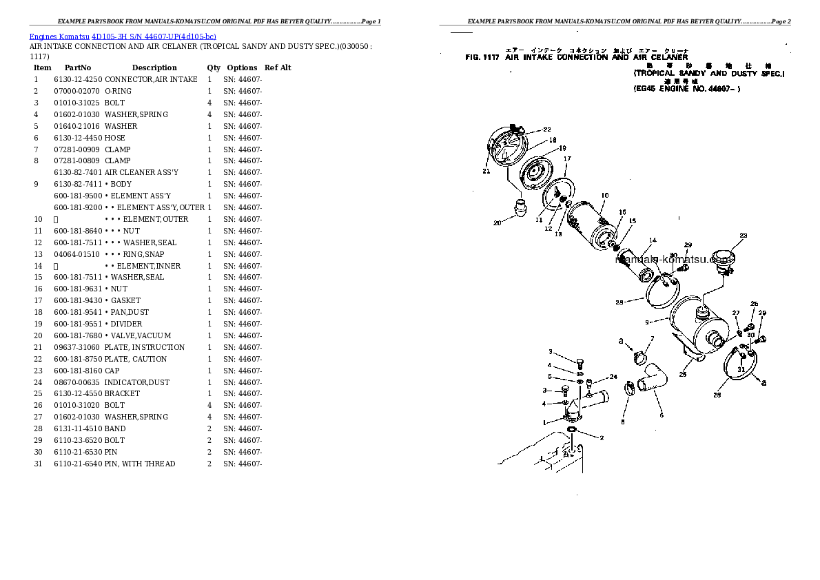 Protected: 4D105-3H S/N 44607-UP Partsbook