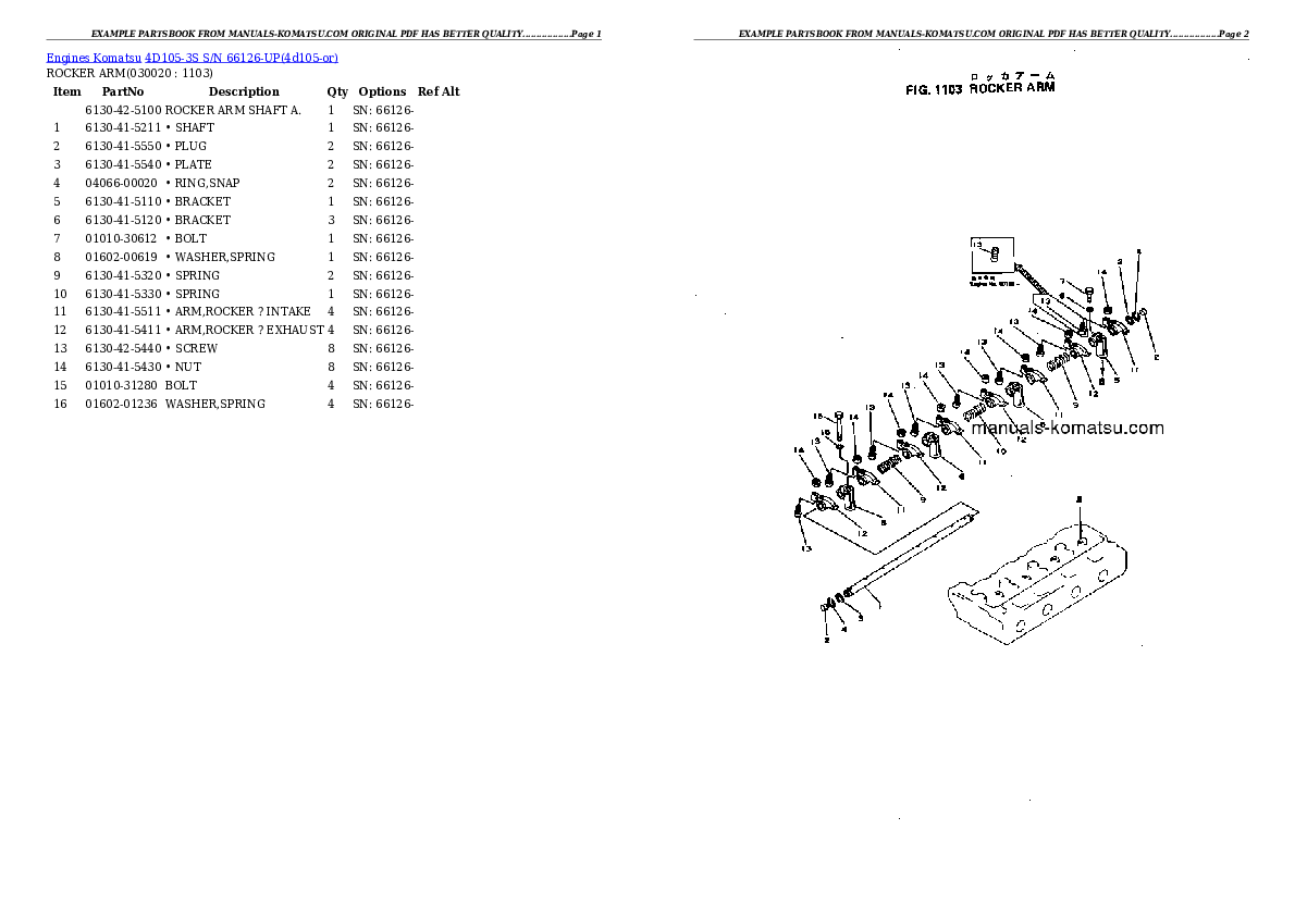 4D105-3S S/N 66126-UP Partsbook