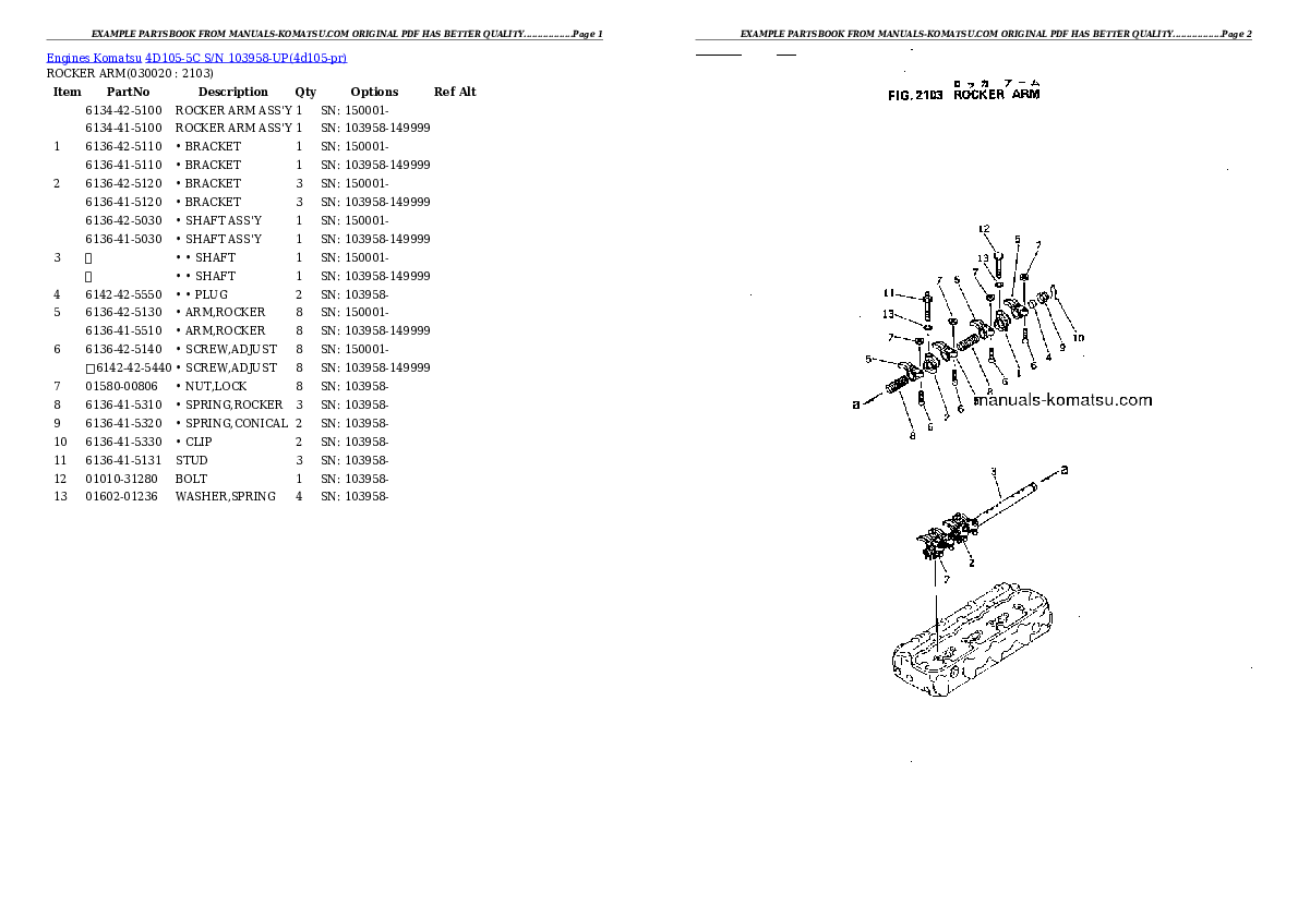4D105-5C S/N 103958-UP Partsbook