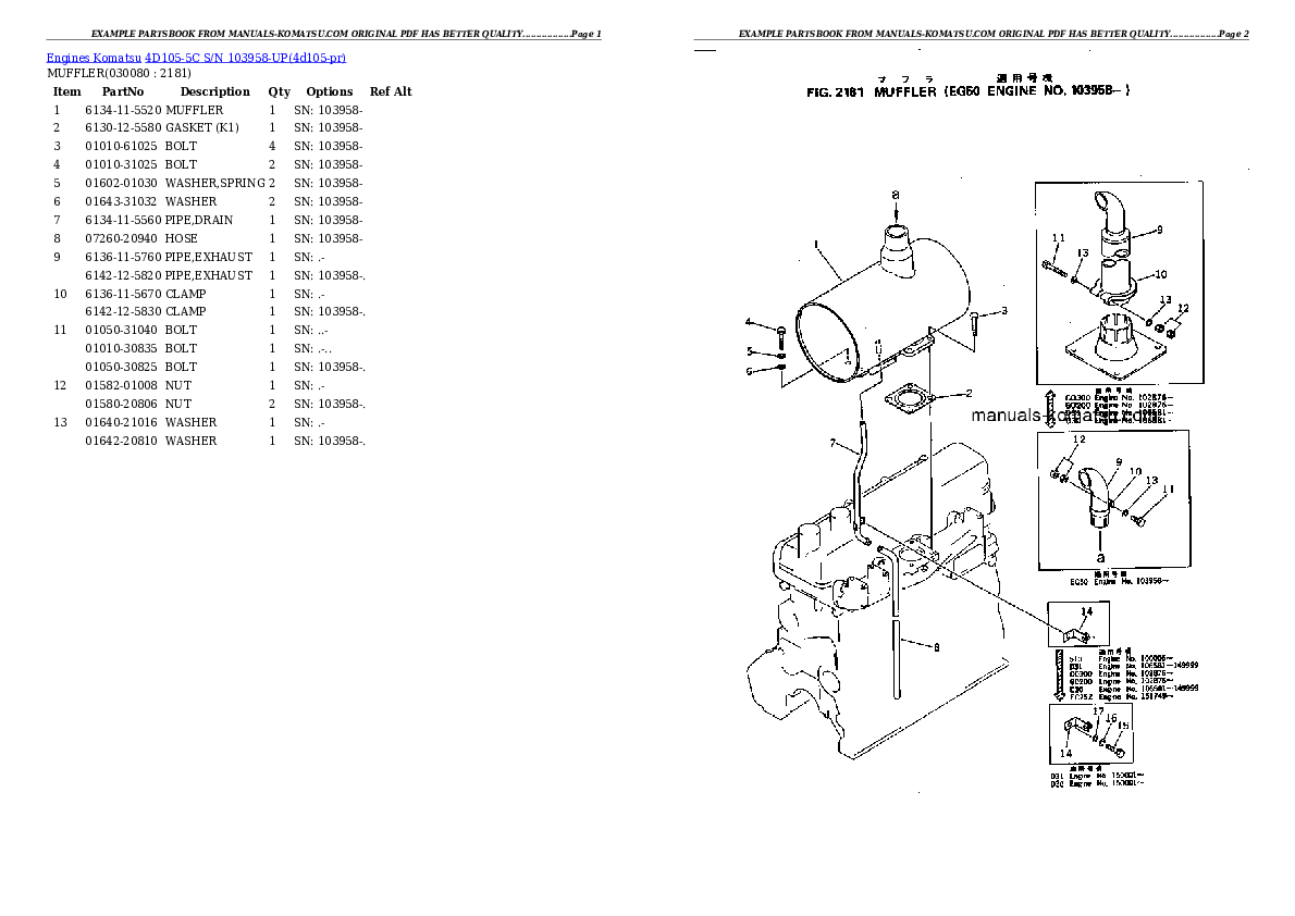 Protected: 4D105-5C S/N 103958-UP Partsbook