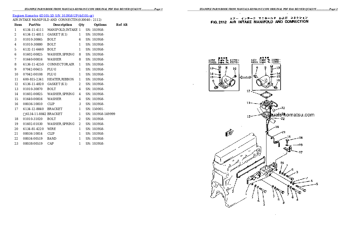 Protected: 4D105-5D S/N 103958-UP Partsbook