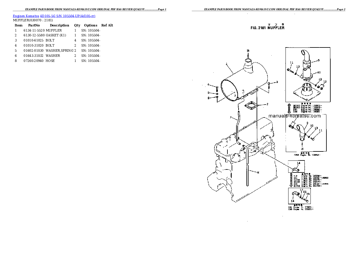 Protected: 4D105-5G S/N 105504-UP Partsbook