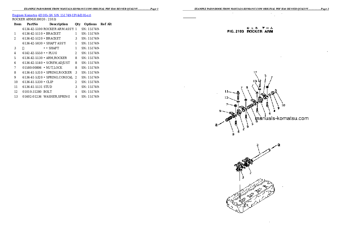 4D105-5N S/N 151749-UP Partsbook