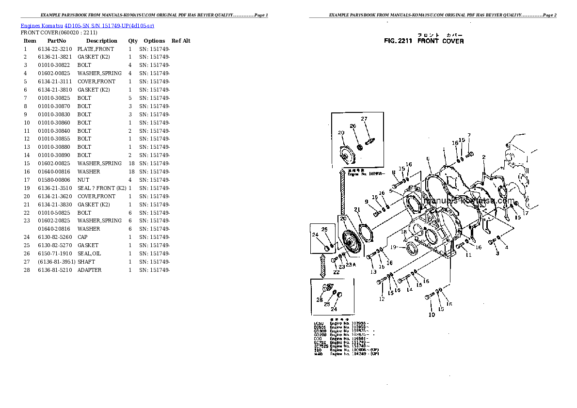 Protected: 4D105-5N S/N 151749-UP Partsbook