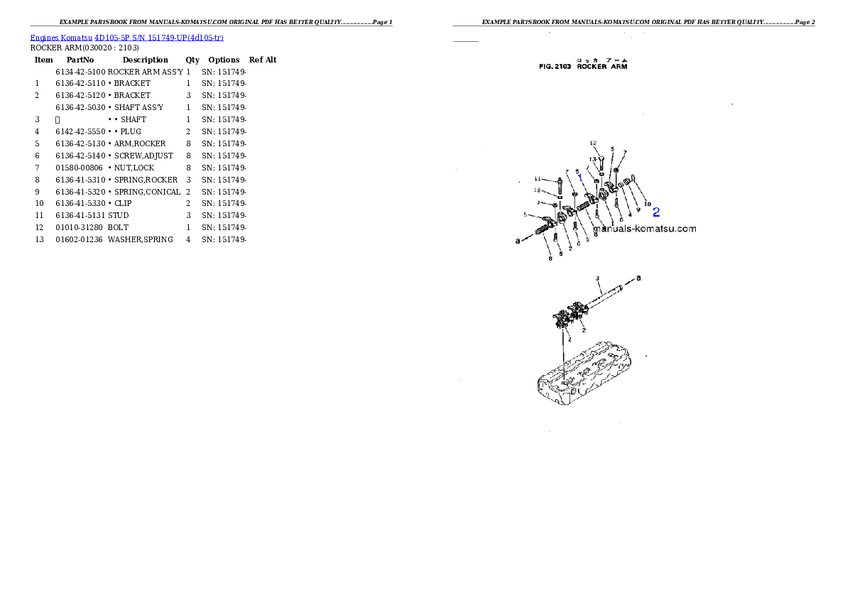 4D105-5P S/N 151749-UP Partsbook