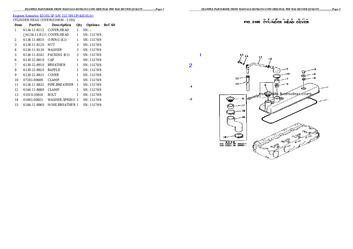 4D105-5P S/N 151749-UP Partsbook