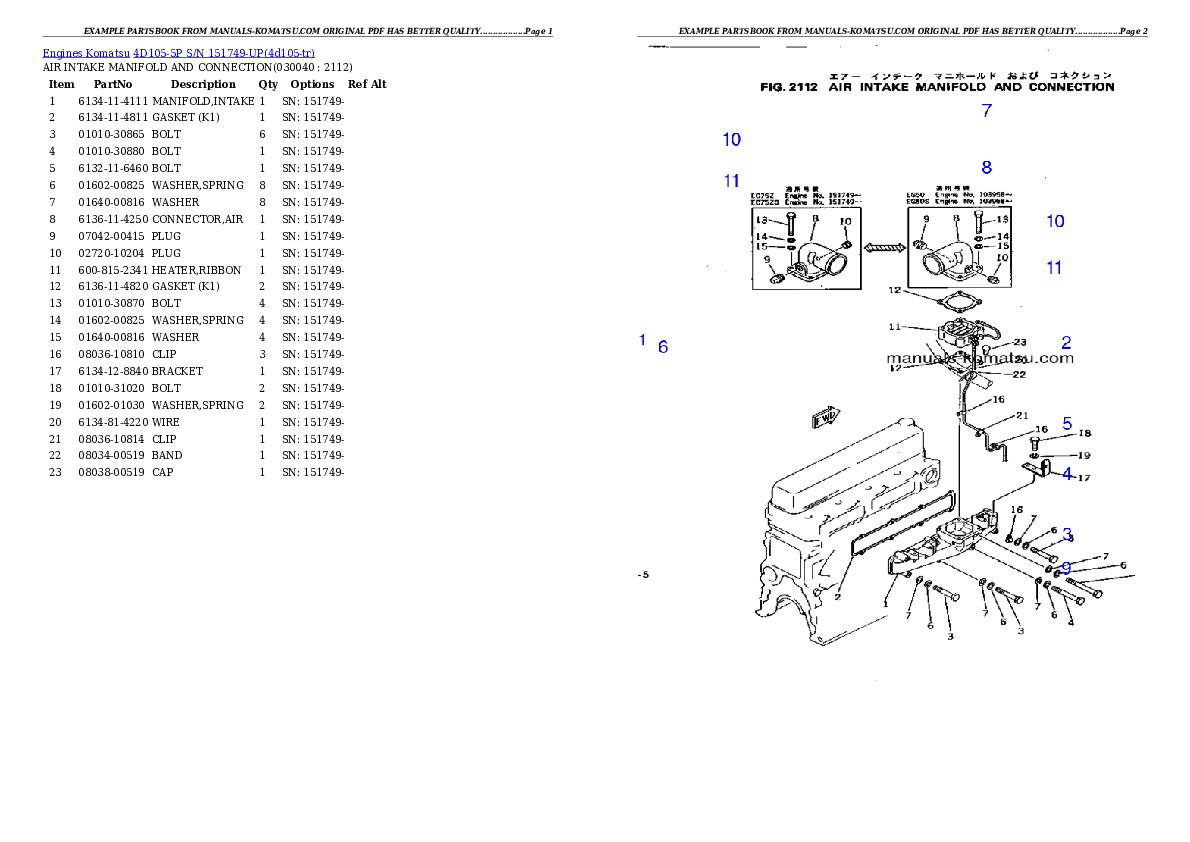 Protected: 4D105-5P S/N 151749-UP Partsbook