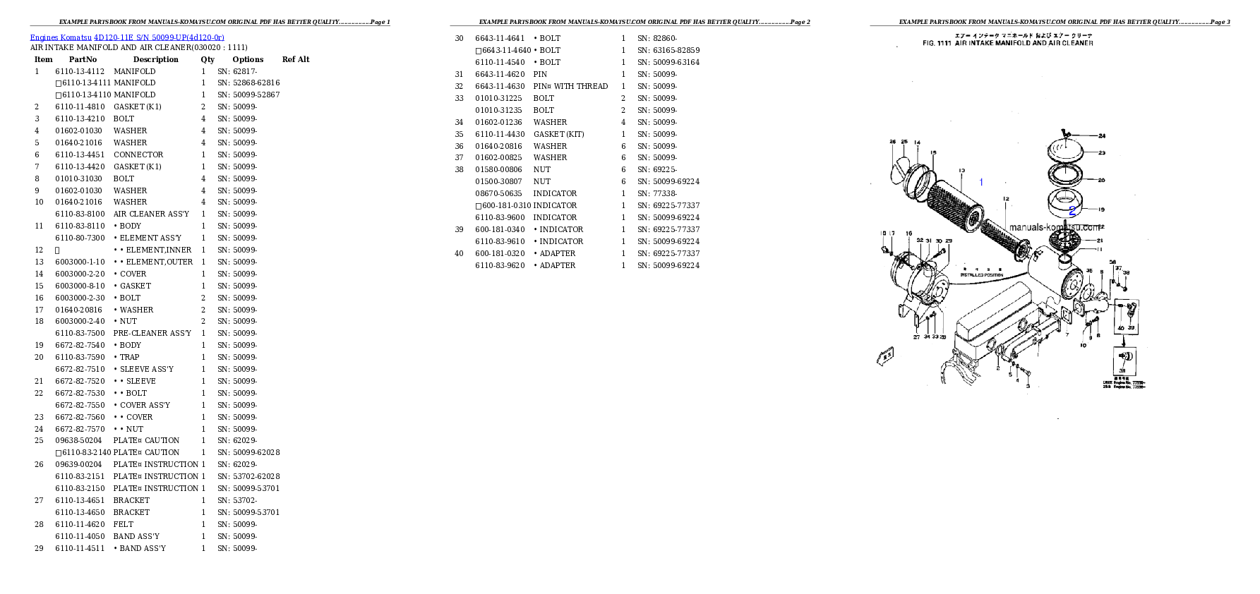 4D120-11E S/N 50099-UP Partsbook