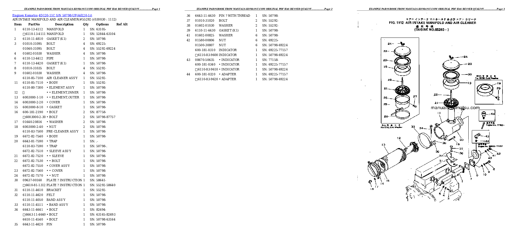 4D120-11C S/N 50798-UP Partsbook