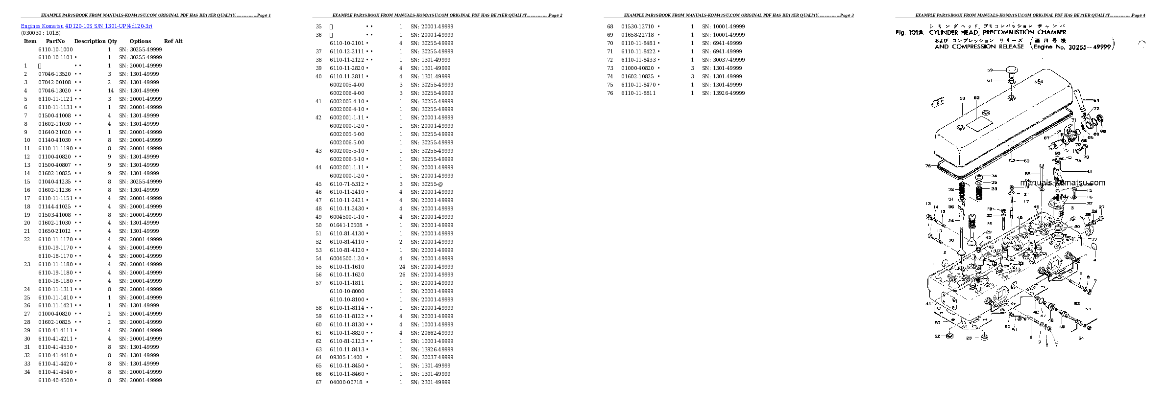 4D120-10S S/N 1301-UP Partsbook