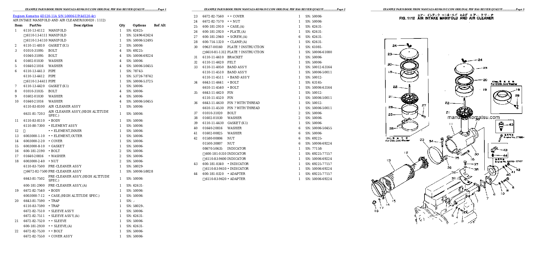 4D120-11A S/N 50006-UP Partsbook