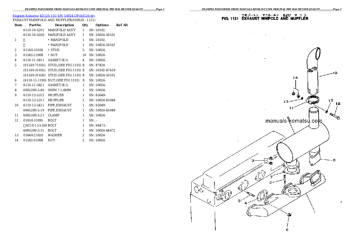 4D120-11G S/N 50024-UP Partsbook
