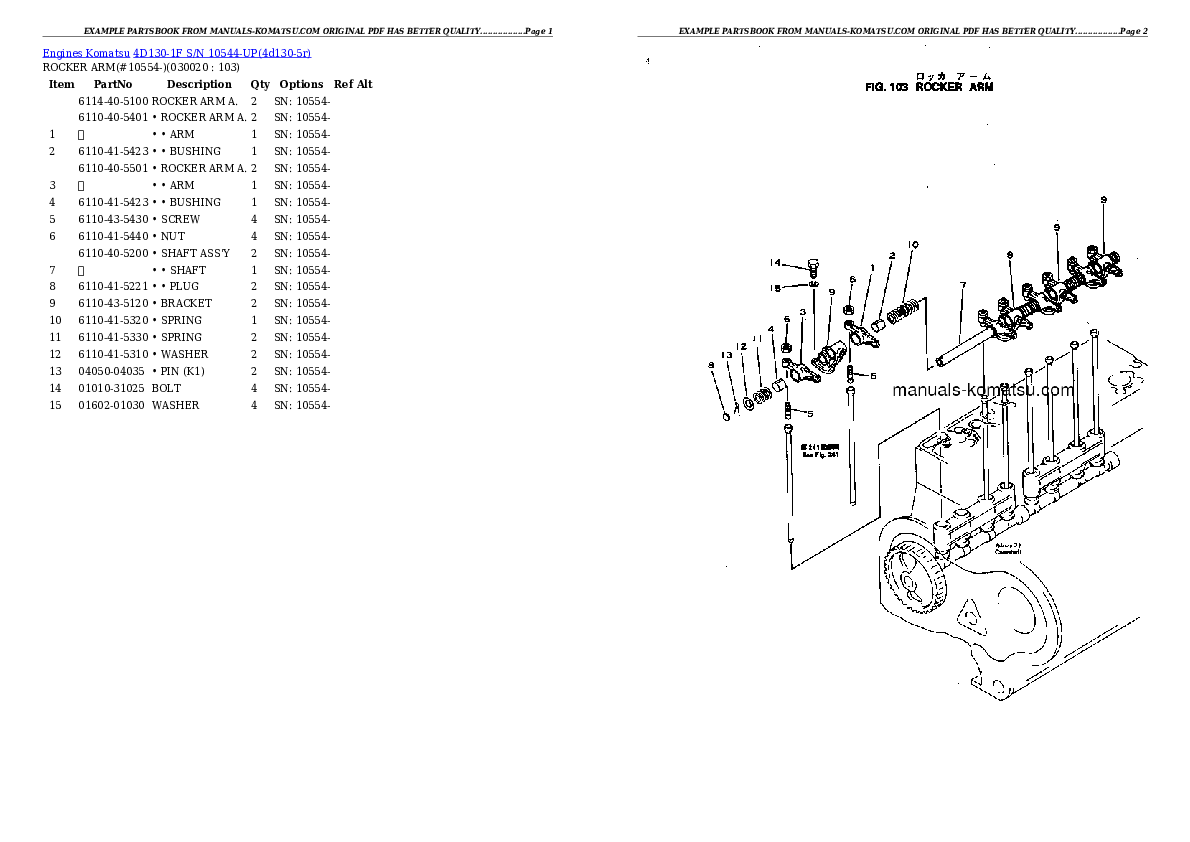 4D130-1F S/N 10544-UP Partsbook